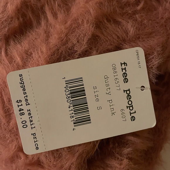 - FREE PEOPLE Faux Fur Cardigan NWT Small Dusty Pink - Picture 7 of 7